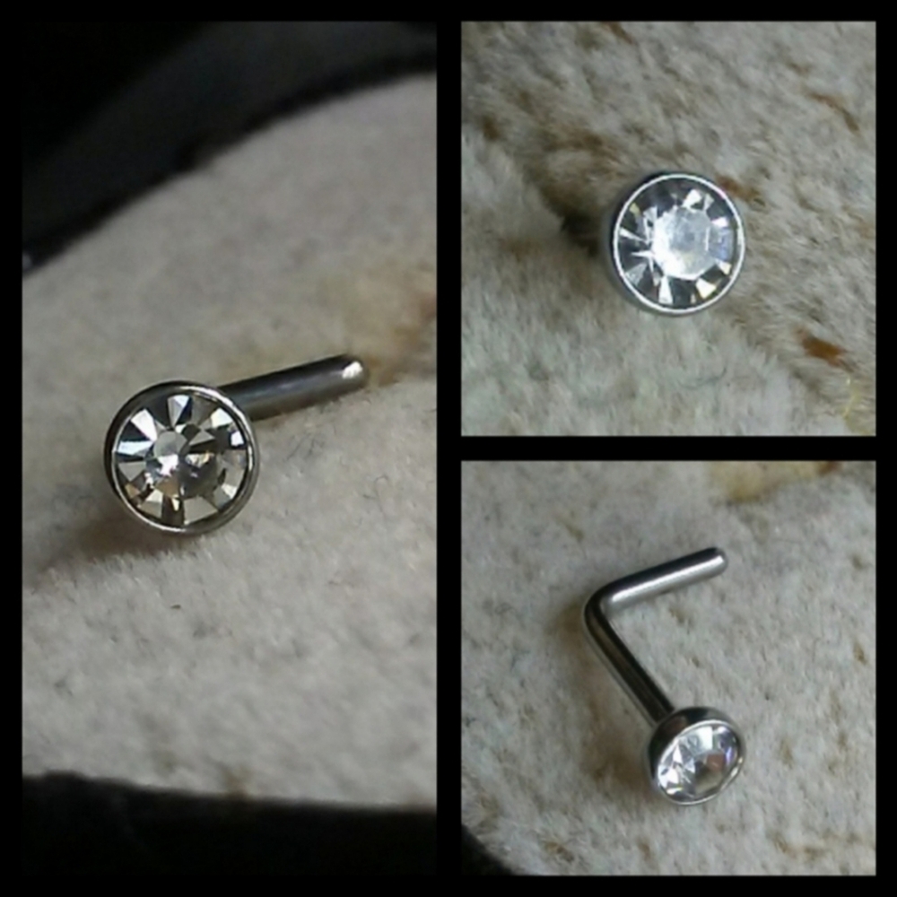💜 Stainless Steel Cubic Zirconia Nose Ring Post L 18g CZ Body Jewelry Piercing